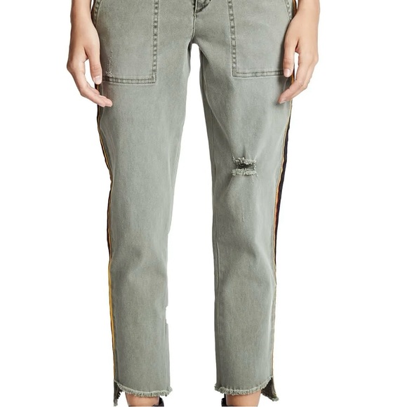 Pam & Gela Olive Green Utility Pants w/Multicolor Side Stripes, Lace-Up - Picture 4 of 11